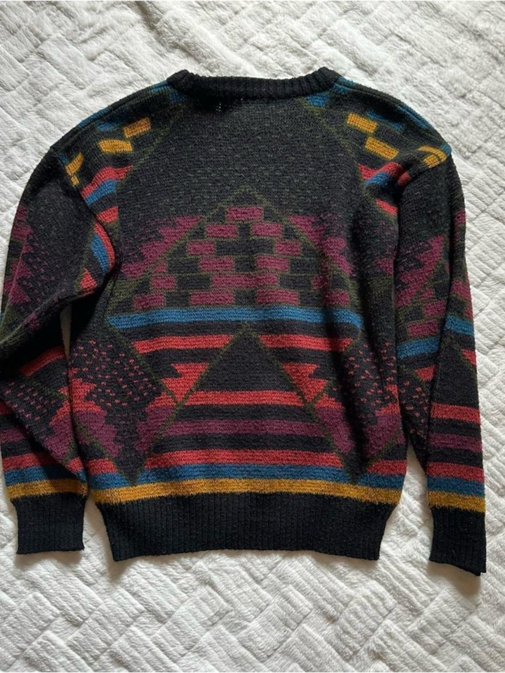 Vintage 1990s Men's Western Multicolor Geometric Crewneck Sweater Medium - Picture 4 of 6